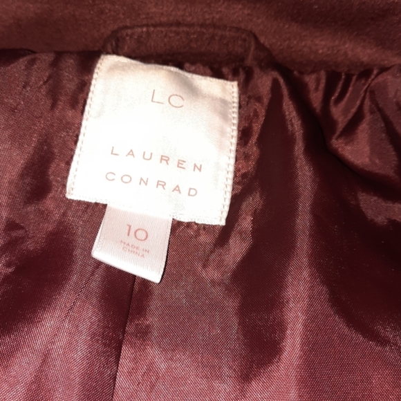 LC Lauren Conrad Lined Cropped Blazer Moto Jacket Pockets Buckled Waist Size 10 - Picture 8 of 8